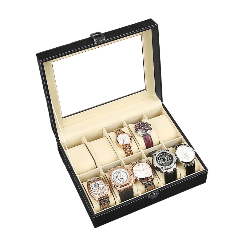 Kutija za satove od PU kože, luksuzna, s 10 pretinaca, kutija za izlaganje