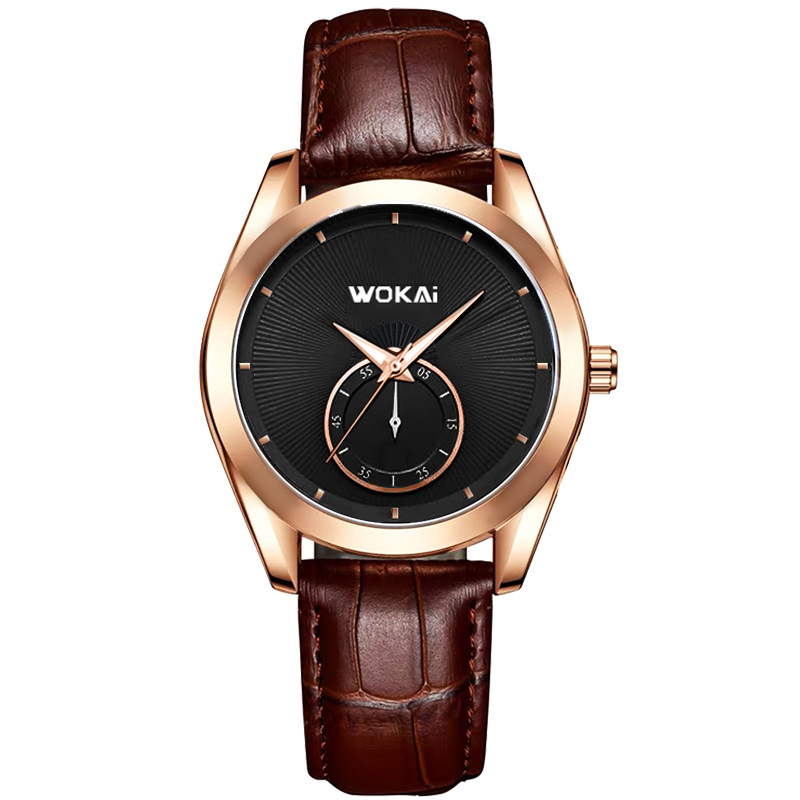 Wokai muški kvarc sat, jednostavan poslovni retro stil, analogniji prikaz, promjer brojčanika 40 mm, kožni remen