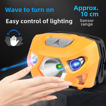 Fejlámpa LED USB-töltésű, ideális horgászathoz és éjszakai túrákhoz, 1200 mAh akkumulátor, LED fényforrás, hatótávolság 100–200 m