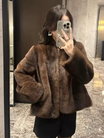 Ženski kaput od krzna i chenille velura, ekološki mink velvet, topao zimski kaput