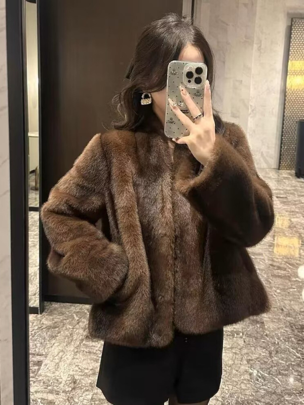 Ženski kaput od krzna i chenille velura, ekološki mink velvet, topao zimski kaput