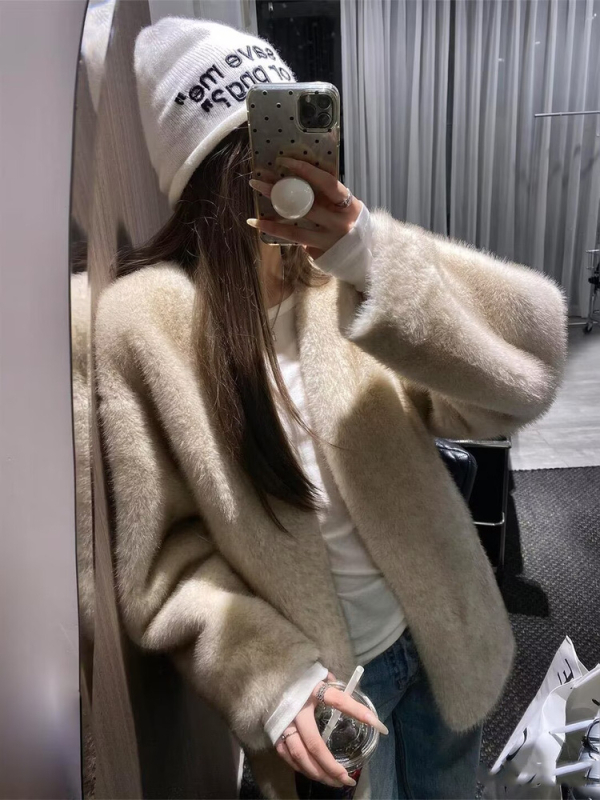 Ženski kaput od krzna i chenille velura, ekološki mink velvet, topao zimski kaput