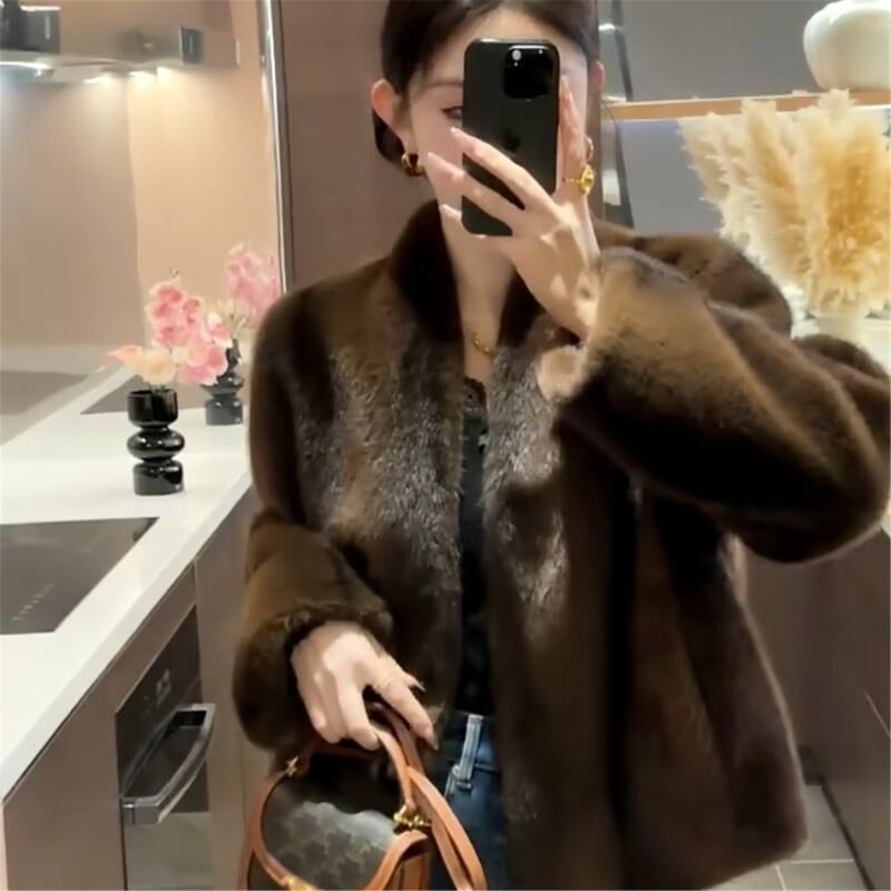 Ženski kaput od krzna i chenille velura, ekološki mink velvet, topao zimski kaput