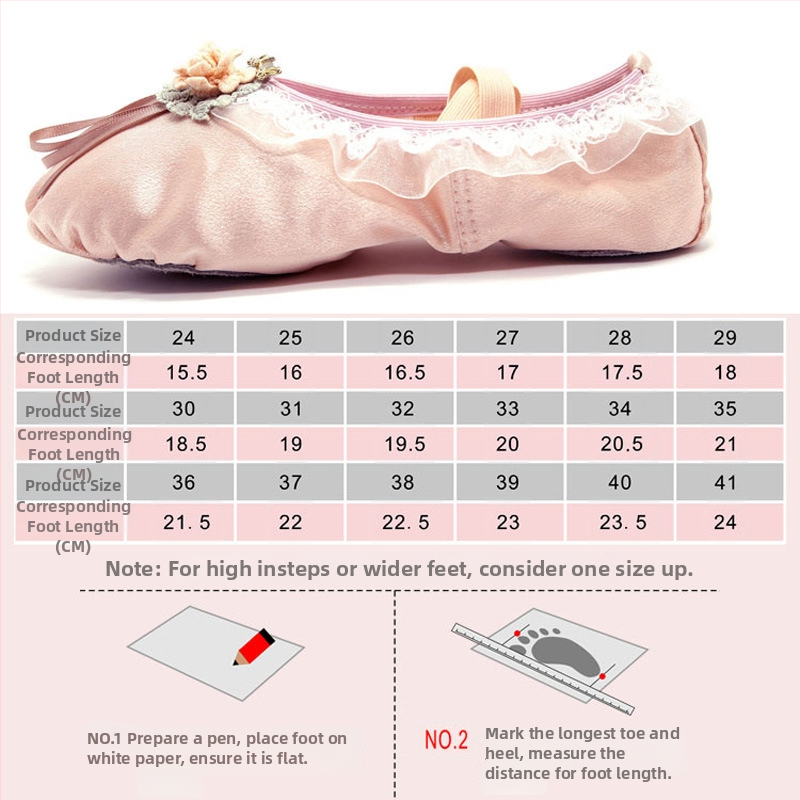 Kefei baleto bateliai su minkšta padu, satino viršus, Korėjos stilius, praktikos šokių užsiėmimams mergaitėms nuo 1 iki 16 metų