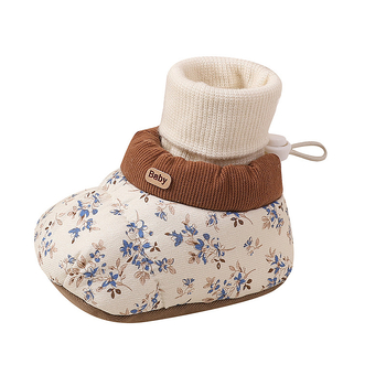Babacipő zokni, koreai stílus virágos mintával, téli meleg, pamut felső rész, EVA talpbetét