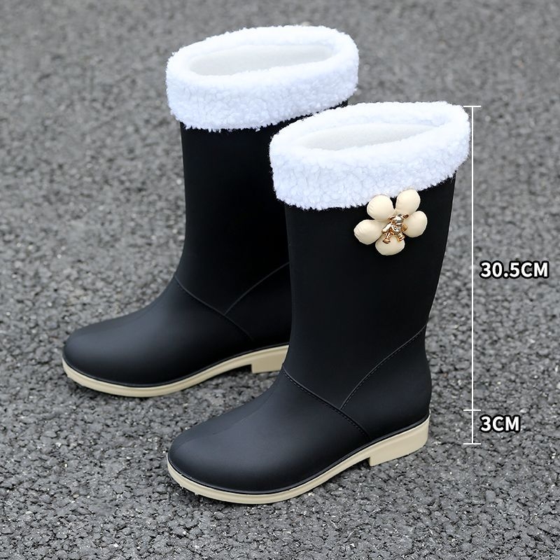 Sieviešu lietus zābaki ar augstu augšdaļu, PVC, ziedu raksts, slip-on, zems papēdis 1-3 cm