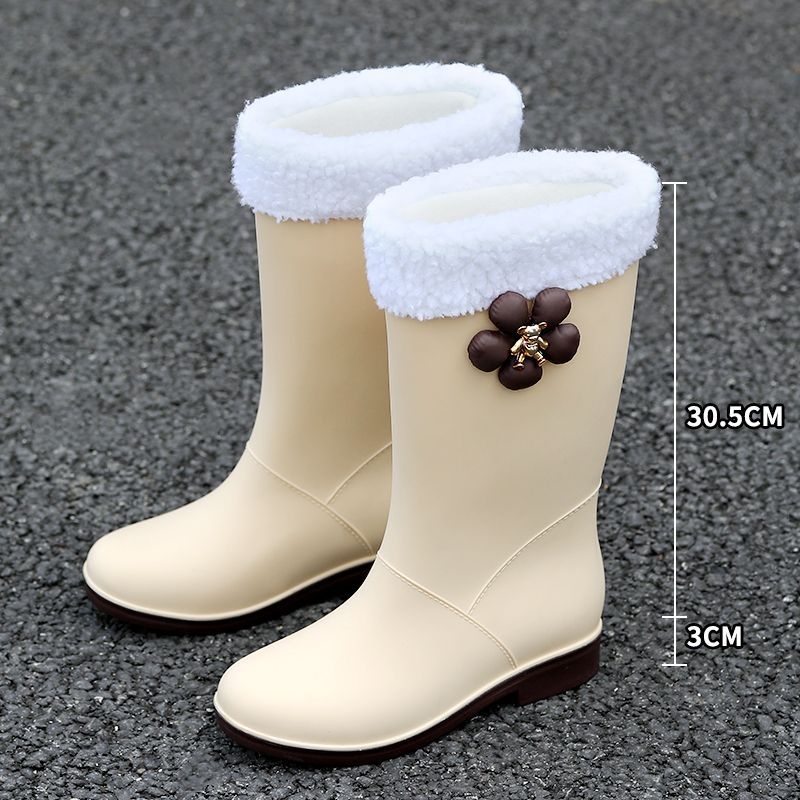 Sieviešu lietus zābaki ar augstu augšdaļu, PVC, ziedu raksts, slip-on, zems papēdis 1-3 cm