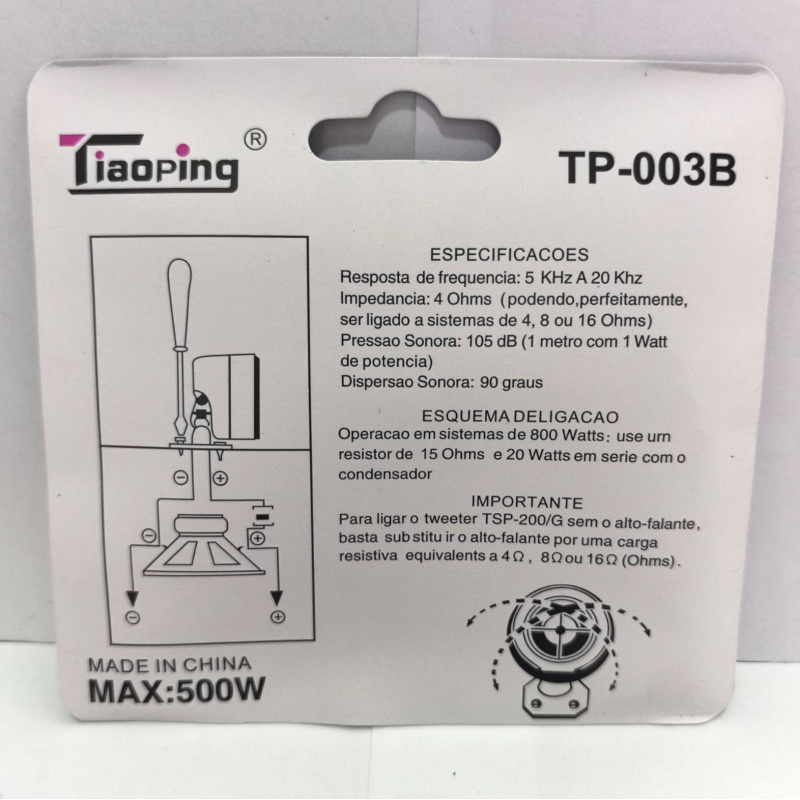 Automašīnas augstfrekvences skaļrunis 003B, pretestība 4 Ω, spriegums 12 V, jauda 2 W, frekvences atbilde 22 kHz