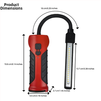 Tölthető mágneses munkalámpa hajlékony nyakkal és kampóval — 10W SMD LED, 5V, 500 lm, 2000mAh