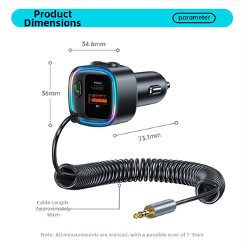 Automobiilne Bluetooth vastuvõtja AUX-kaabliga, Bluetooth 5.4, mudel AW-BT01, 5V toide