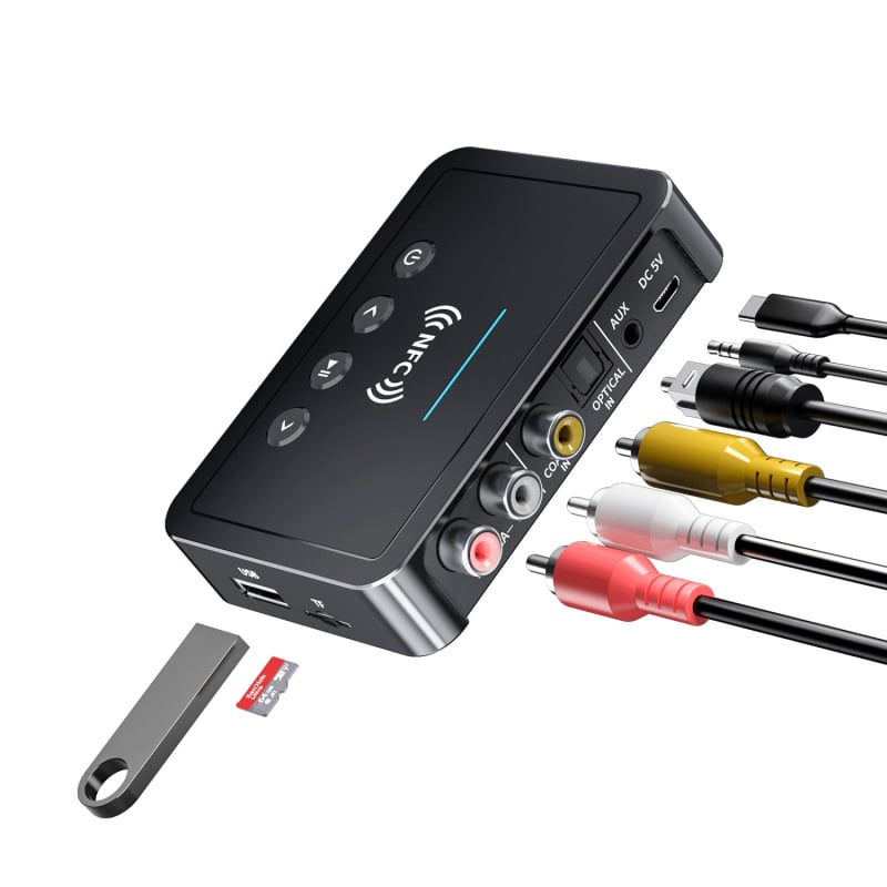 NFC Bluetooth 5.0 prijemnik-emitator FM troje-u-jednom adapter s LED zaslonom (Model M6 · Plug‑and‑Play · Brzina prijenosa 100 · Doseg 10)