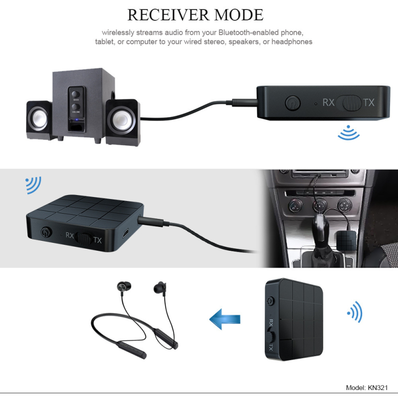 KN321 Bluetooth 5.0 audio predajnik i prijemnik AUX Plug-and-Play domet 10 m