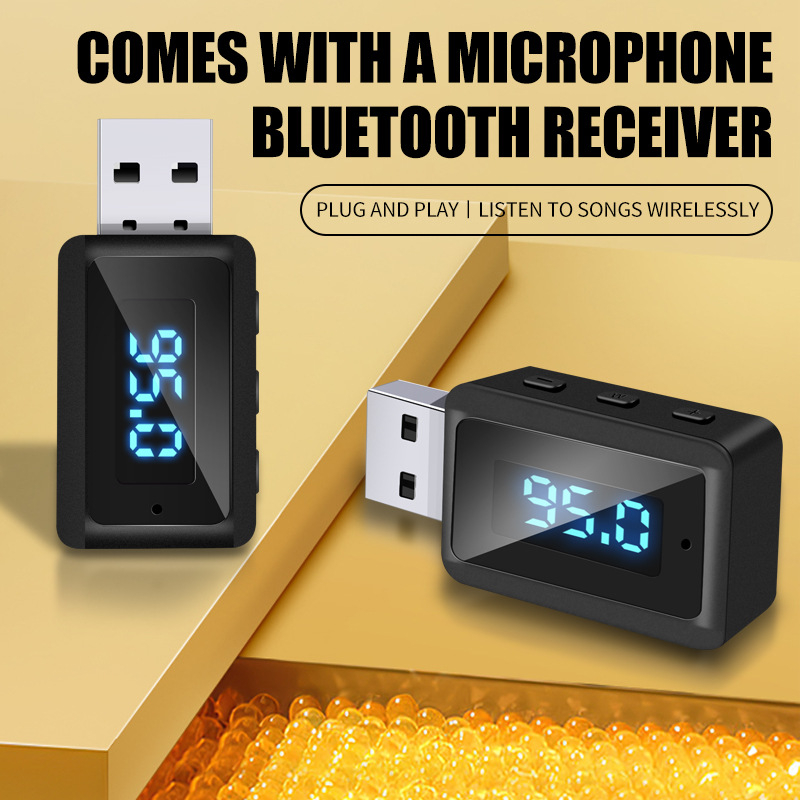 Bluetooth 5.3 receptor audio pentru mașină (USB, Plug‑and‑Play, rată de transmisie 100, rază 10 m)