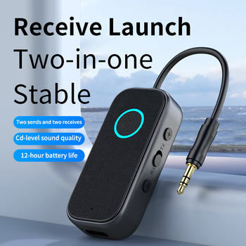Bluetooth 5.4 audio uztvērējs-raidītājs, divu funkciju auto AUX adapteris ar 3,5 mm interfeisu, Plug‑and‑Play, darbības rādiuss līdz 15 m