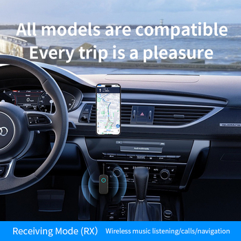 Bluetooth 5.4 audio uztvērējs-raidītājs, divu funkciju auto AUX adapteris ar 3,5 mm interfeisu, Plug‑and‑Play, darbības rādiuss līdz 15 m
