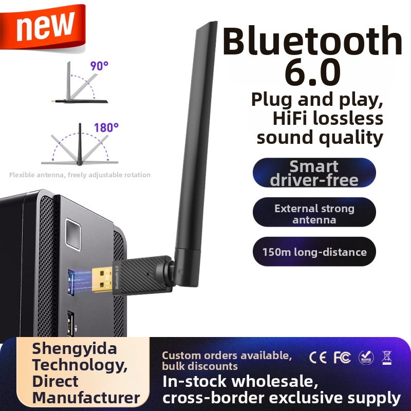 Bluetooth audio raidītājs/saņēmējs USB adapters, USB interfeiss, Plug-and-Play, barošana caur USB, darbības diapazons 10–20 m, Bluetooth 6.0