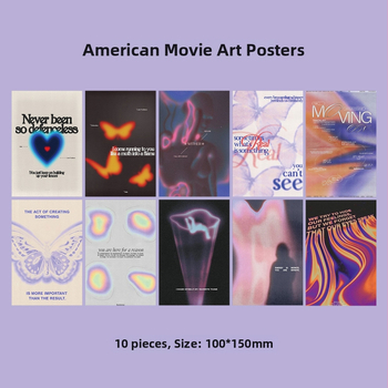 Apsveikumu kartīšu komplekts – 10 gab., zīmols Pick-up, pārklāts papīrs, vienkāršs un mūsdienīgs stils, Amerikas kinomākslas plakāti