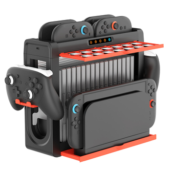 Suport de încărcare și depozitare pentru Switch / Switch 2 cu 14 locuri pentru carduri și 16 locuri pentru cutii de jocuri — Model Pg-sw2027, USB-C, ABS