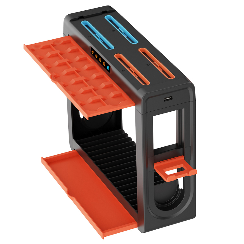 Suport de încărcare și depozitare pentru Switch / Switch 2 cu 14 locuri pentru carduri și 16 locuri pentru cutii de jocuri — Model Pg-sw2027, USB-C, ABS