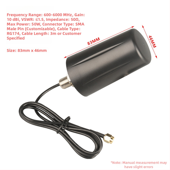 Terminal DTU exterior impermeabil, 3G/4G/5G bandă completă, antenă omnidirecțională, câștig 5 dBi, bandă 698–6000 MHz, impedanță 50 Ω, SWR ≤ 2, tensiune de funcționare 3 V