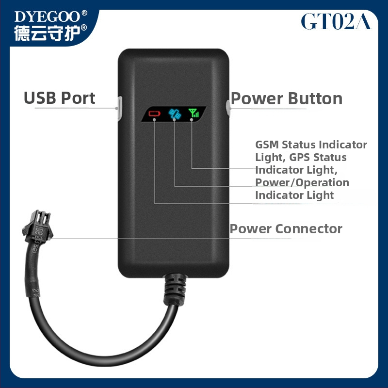 GT02A auto GPS jälgija – GPS täpsus 5 m, 12–24V DC toiteallikas, sisseehitatud GPS-antenna, Google Maps ühilduvus, 512MB mälu