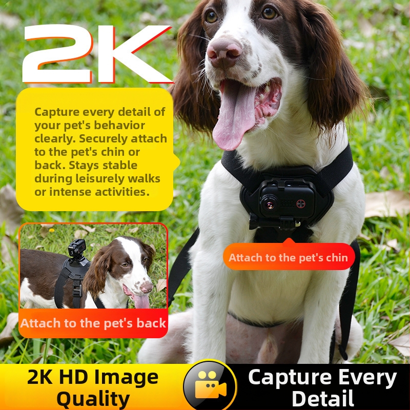 Kamera pre domáce zvieratá S7 – pohľad mačky a psa, hrudný držiak, 5MP senzor, ABS puzdro, 4-hodinová batéria