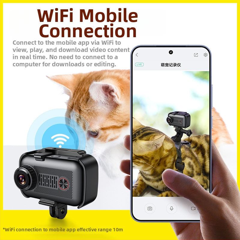 Kamera pre domáce zvieratá S7 – pohľad mačky a psa, hrudný držiak, 5MP senzor, ABS puzdro, 4-hodinová batéria