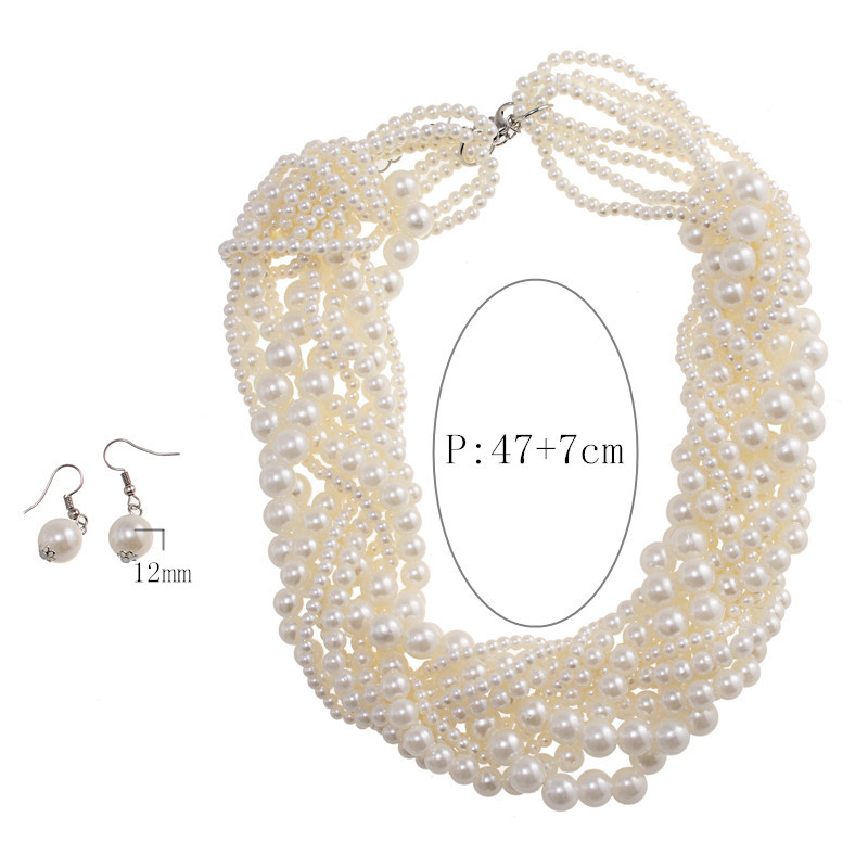 Set colier și cercei Boho cu perle artificiale, țesut multiplu strat, împletit manual, lanț în valuri de apă