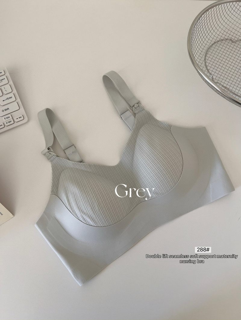 Žindymo liemenėlė su priekinio užsegimo, dvigubas pakėlimas, prieš nusileidimą, plonos formuojančios kaušelius, po gimdymo modelis