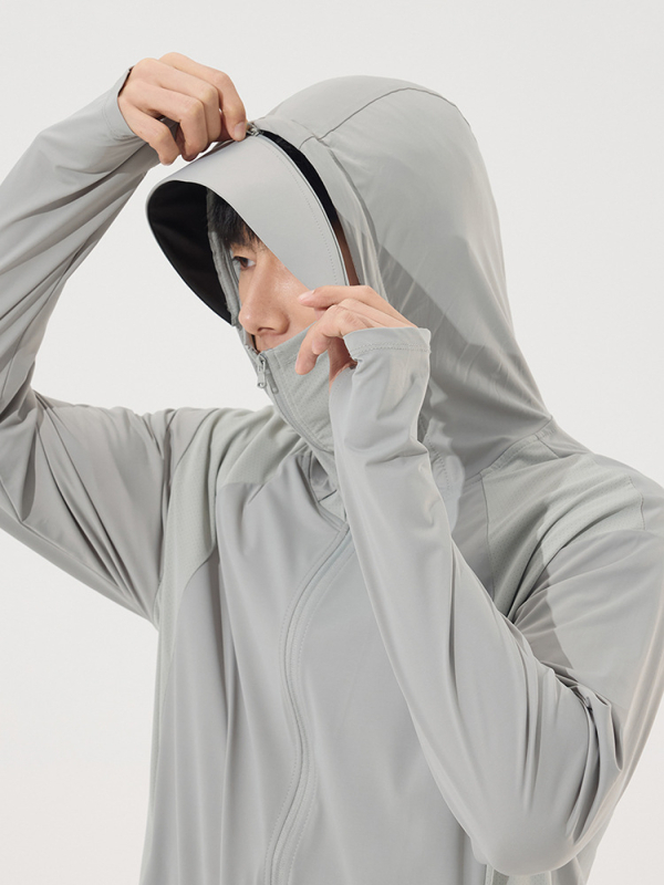 Unisex vanjska windbreaker jakna s UV zaštitom UPF50+, lagana, Ice Silk tkanina, 88% najlon + 12% spandex, s kapuljačom