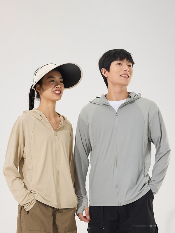 Unisex vanjska windbreaker jakna s UV zaštitom UPF50+, lagana, Ice Silk tkanina, 88% najlon + 12% spandex, s kapuljačom
