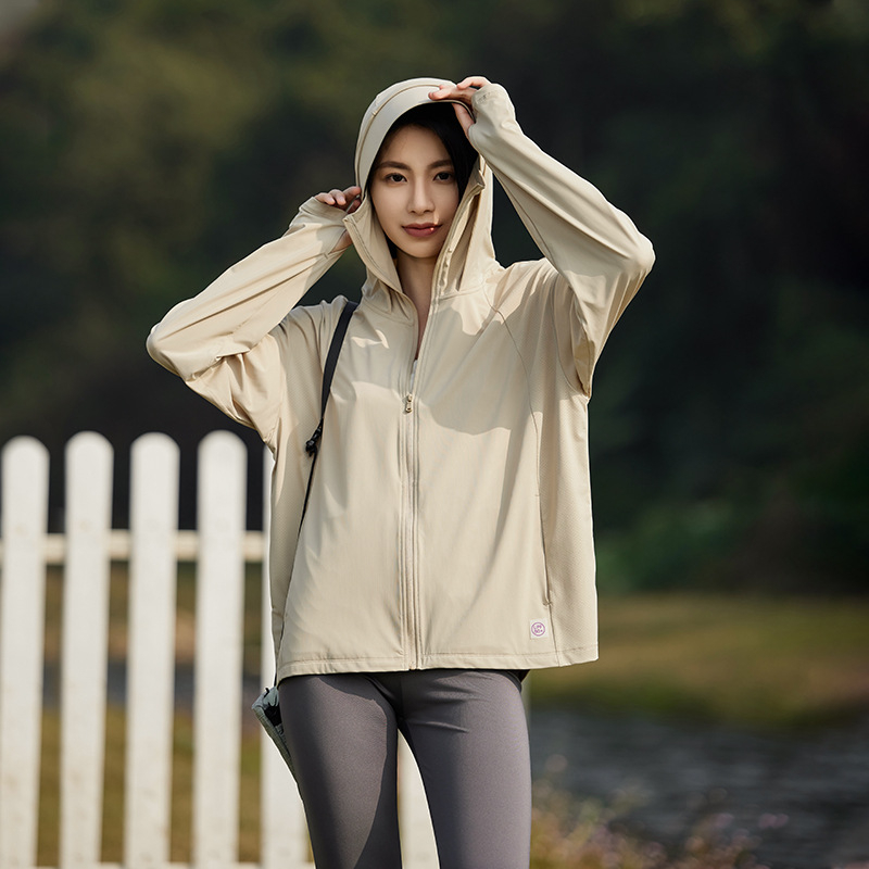Unisex vanjska windbreaker jakna s UV zaštitom UPF50+, lagana, Ice Silk tkanina, 88% najlon + 12% spandex, s kapuljačom