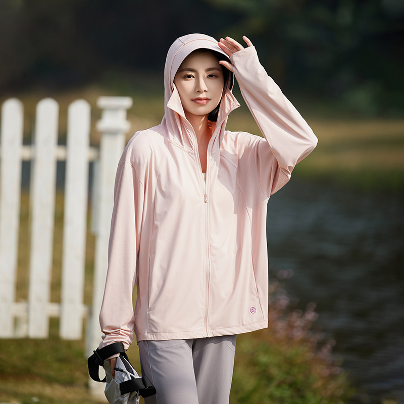 Unisex vanjska windbreaker jakna s UV zaštitom UPF50+, lagana, Ice Silk tkanina, 88% najlon + 12% spandex, s kapuljačom