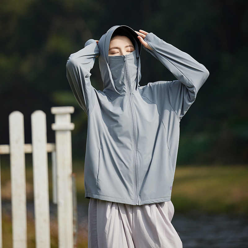 Unisex vanjska windbreaker jakna s UV zaštitom UPF50+, lagana, Ice Silk tkanina, 88% najlon + 12% spandex, s kapuljačom
