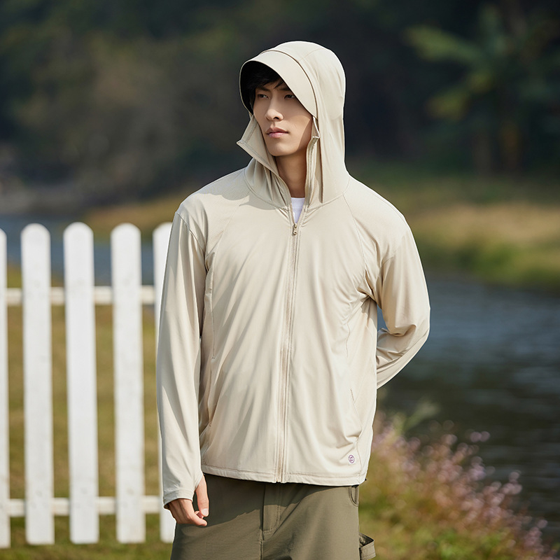 Unisex vanjska windbreaker jakna s UV zaštitom UPF50+, lagana, Ice Silk tkanina, 88% najlon + 12% spandex, s kapuljačom