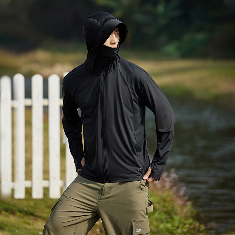 Unisex vanjska windbreaker jakna s UV zaštitom UPF50+, lagana, Ice Silk tkanina, 88% najlon + 12% spandex, s kapuljačom
