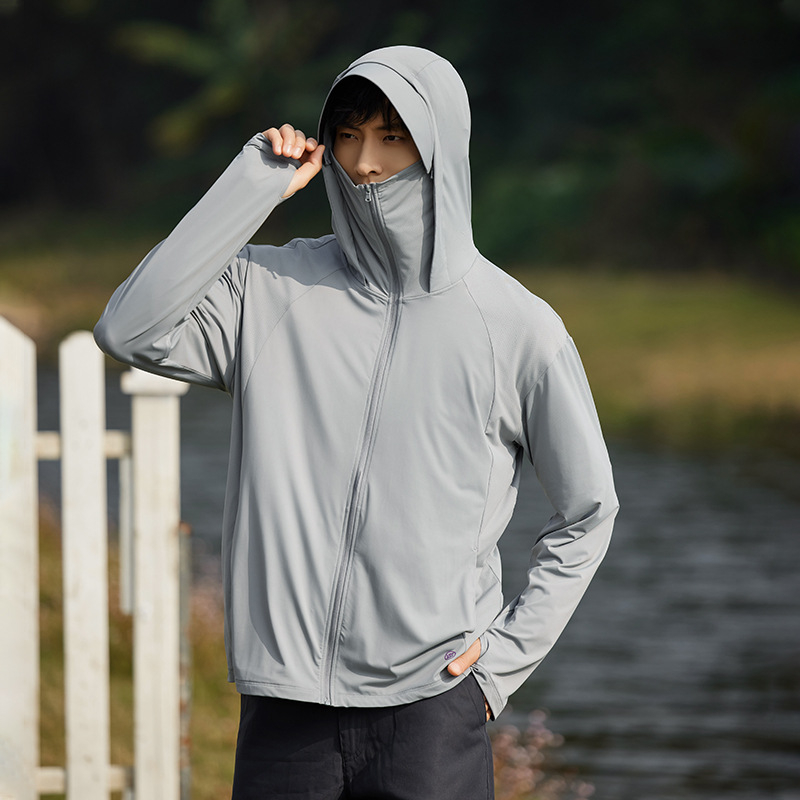 Unisex vanjska windbreaker jakna s UV zaštitom UPF50+, lagana, Ice Silk tkanina, 88% najlon + 12% spandex, s kapuljačom