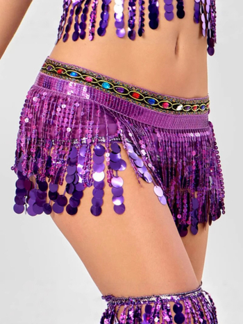 Traka za struk za belly dance s šljokicama i resicama, šifonska tkanina, 90–95% poliester, PVC detalji, model W-057, za žene