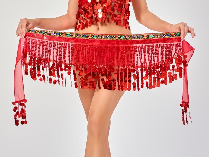 Traka za struk za belly dance s šljokicama i resicama, šifonska tkanina, 90–95% poliester, PVC detalji, model W-057, za žene