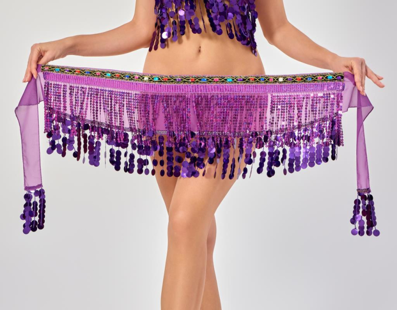 Traka za struk za belly dance s šljokicama i resicama, šifonska tkanina, 90–95% poliester, PVC detalji, model W-057, za žene