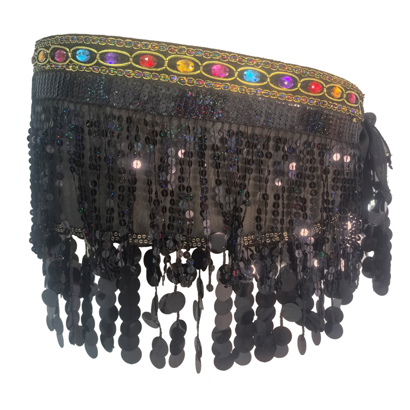 Traka za struk za belly dance s šljokicama i resicama, šifonska tkanina, 90–95% poliester, PVC detalji, model W-057, za žene