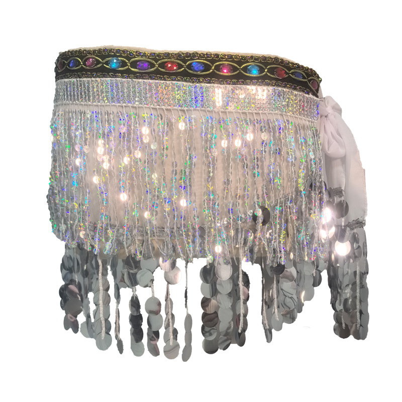 Traka za struk za belly dance s šljokicama i resicama, šifonska tkanina, 90–95% poliester, PVC detalji, model W-057, za žene