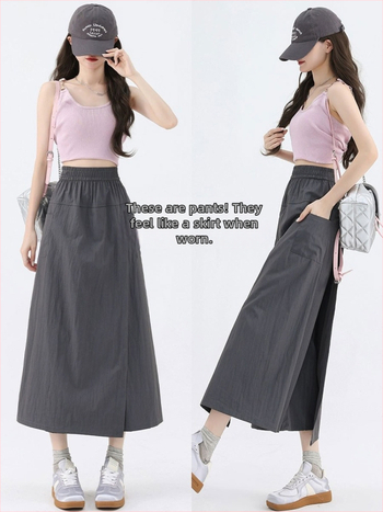 Плюс размер дамски кулоти Yamamoto Tooling, 2025 пролет-лято, висока талия, широки крачоли, солиден дизайн, 70-80% полиестер, 20-30% найлон