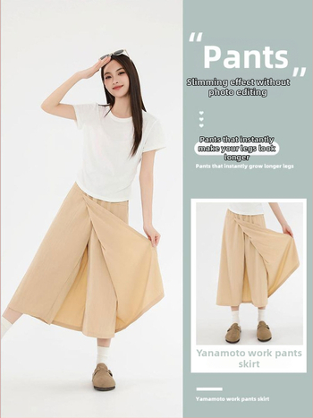 Плюс размер дамски кулоти Yamamoto Tooling, 2025 пролет-лято, висока талия, широки крачоли, солиден дизайн, 70-80% полиестер, 20-30% найлон