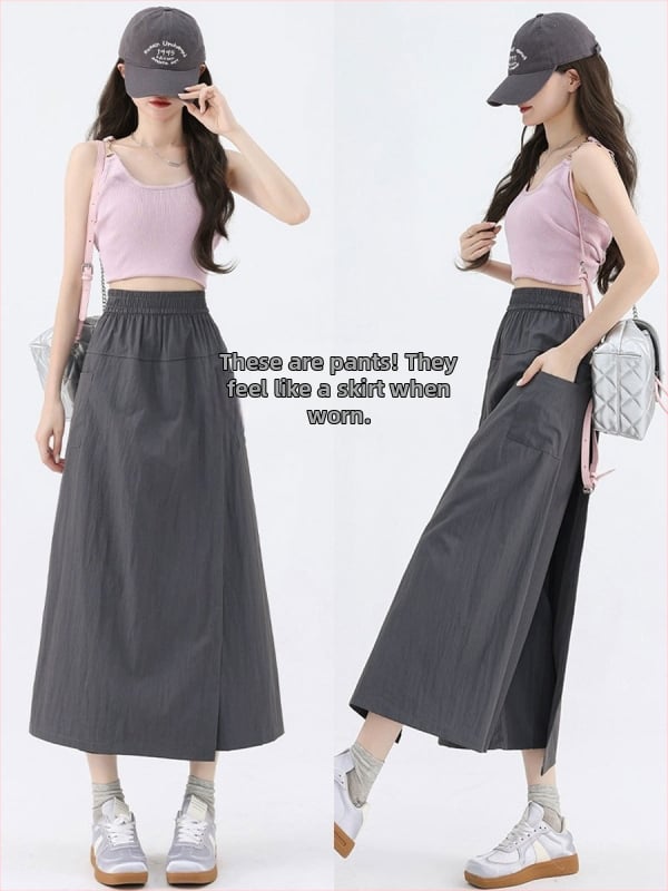 Плюс размер дамски кулоти Yamamoto Tooling, 2025 пролет-лято, висока талия, широки крачоли, солиден дизайн, 70-80% полиестер, 20-30% найлон