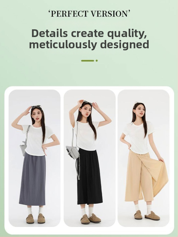 Plus izmēra sieviešu culottes Yamamoto Tooling, 2025 pavasaris–vasara, augsta josta, plata kāja, vienkrāsains raksts, 70-80% poliesteris, 20-30% neilons