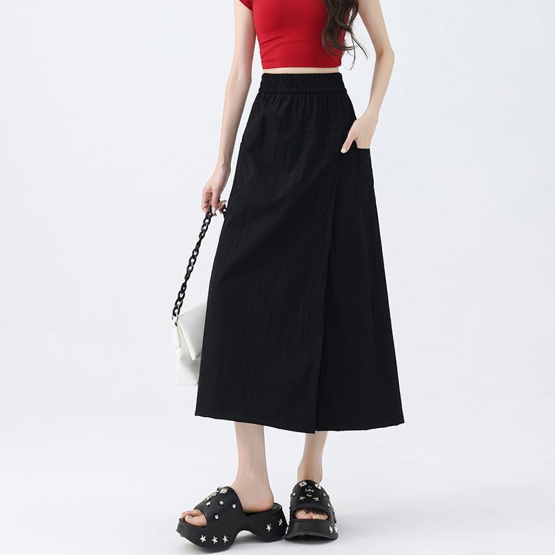 Плюс размер дамски кулоти Yamamoto Tooling, 2025 пролет-лято, висока талия, широки крачоли, солиден дизайн, 70-80% полиестер, 20-30% найлон