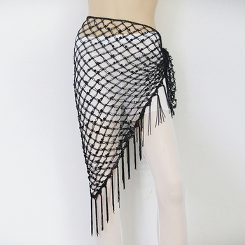 Hip šal Belly Dance s šljokicama i resicama — mrežasti veliki trokutasti šal za struk, materijal rayon s polyesterom i spandeksom, ženski moderni plesni kostim