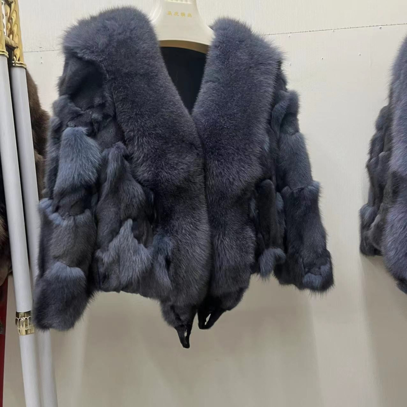 Kaput od lisice za žene, V-izrez s velikim lisjim ovratnikom, zvonasti rukavi, gradski stil
