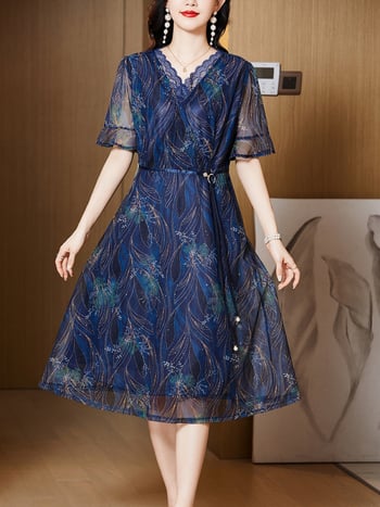 Haljina od organze srednje duljine za zrelije žene, korejskog stila, elegantna visoke kvalitete